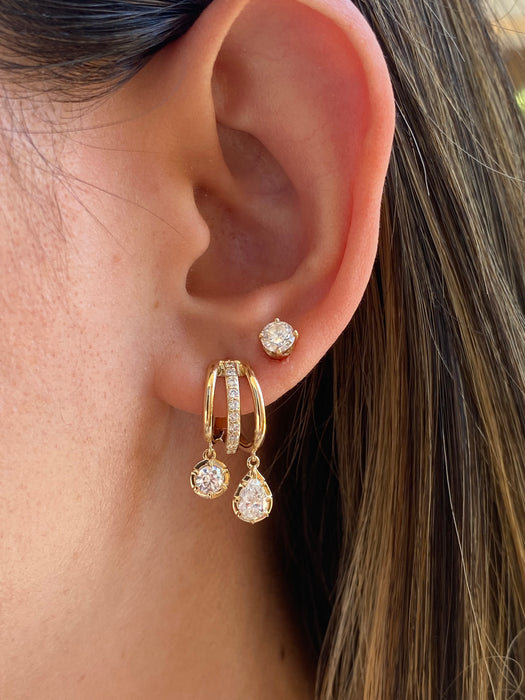 14K Gold Double Lab Diamond Huggie Earrings