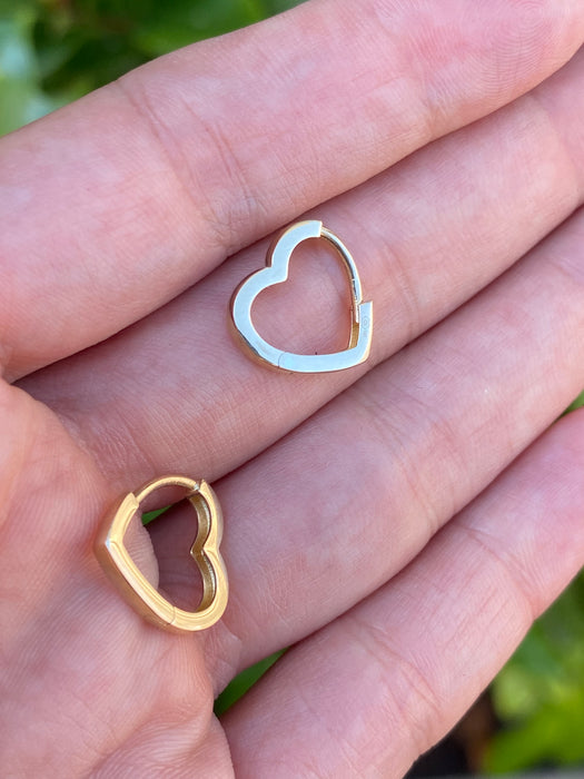 14k mini heart huggie hoops