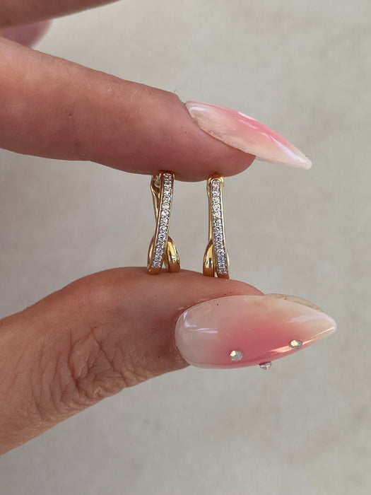 Vintage 10k Diamond Huggie Earrings