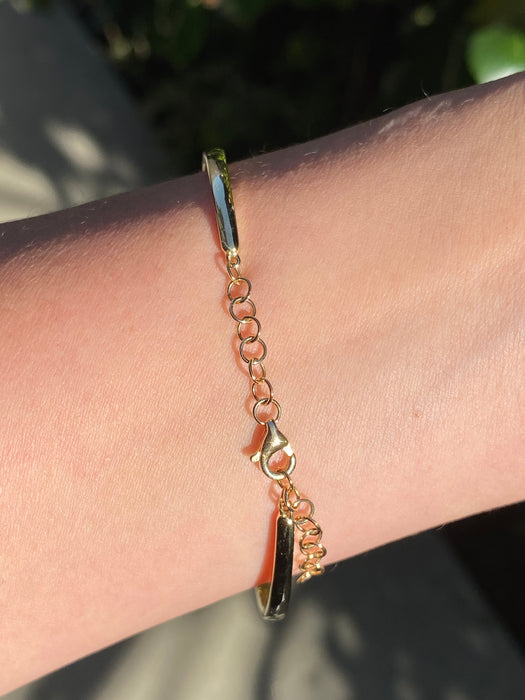 14k Gold Natural Baguette Round Diamond Flexible Bangle Bracelet
