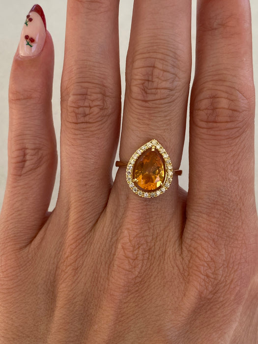 Vintage 18K Gold Citrine & Diamond Halo Ring | 1.85 Carat Pear Citrine