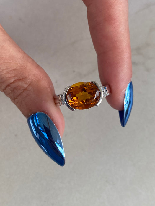 Vintage 14K White Gold Citrine & Diamond Ring – Size 6.5
