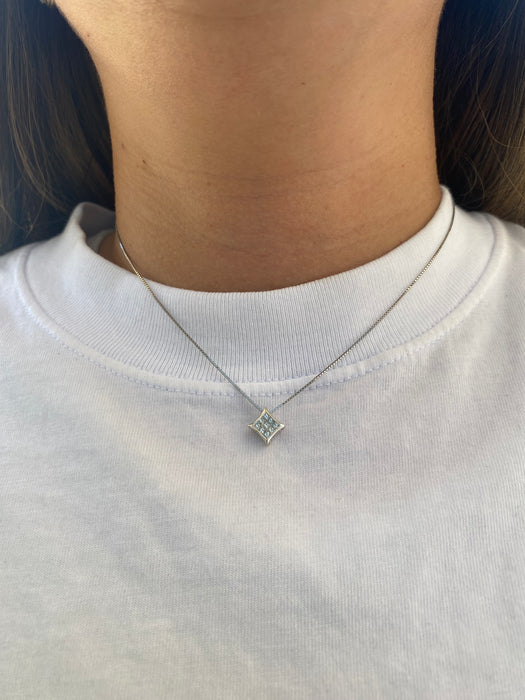 Vintage 18K White Gold Invisible-Set Princess Cut Diamond Slider Pendant