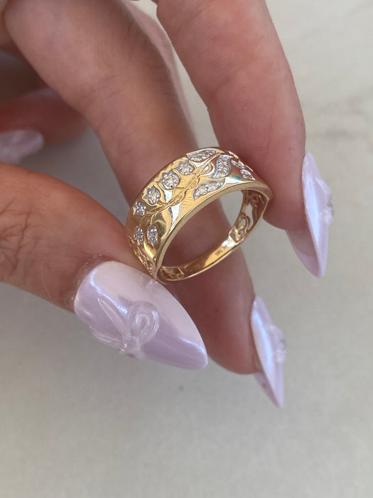 14K Natural Diamond Bluebell Flower Ring