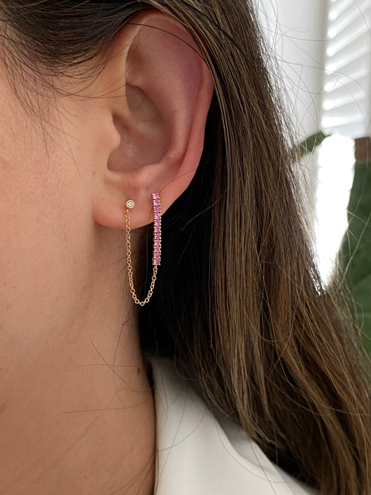 14K Gold Pink Sapphire & Diamond Drop Earrings