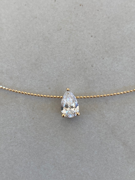 18K Gold Spring Bead Necklace with Removable 1.00 CT Pear Lab Diamond Pendant