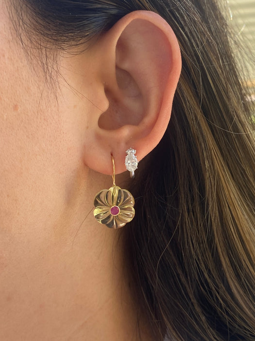 18K Carved Lemon Quartz & Ruby Drop Earrings