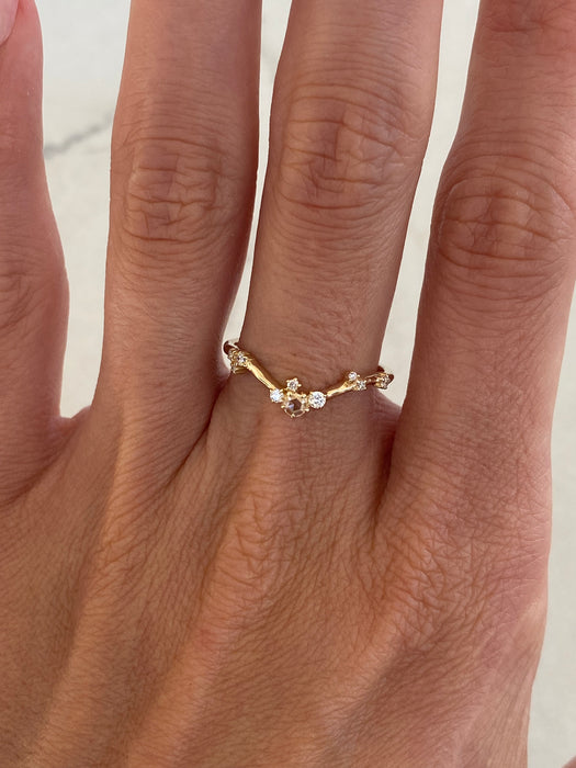 14K Gold Rose Cut & Round Brilliant Lab Diamond Chevron Ring