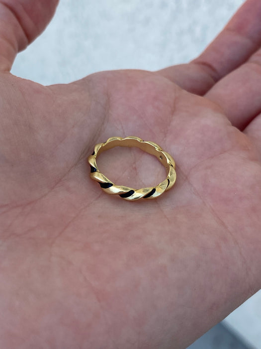 Vintage 18K Gold Black Enamel Twist Eternity Ring