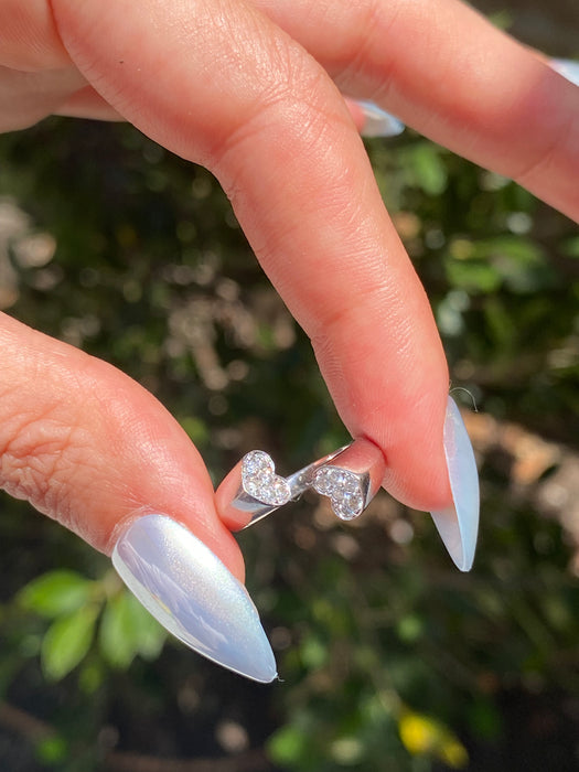 Vintage 18K White Gold Diamond Heart Open Pinky Ring