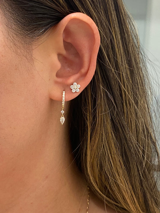 14K Gold Lab Diamond Flower Flat Back Single Earring