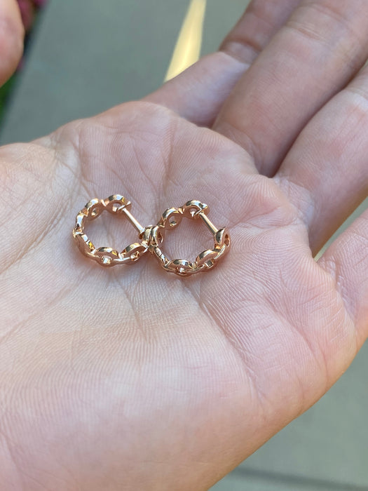 14k rose gold diamond huggie earrings