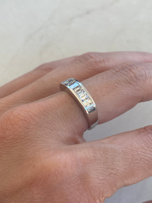 Vintage Platinum 900 1.01 TCW Emerald-Cut Diamond Ring