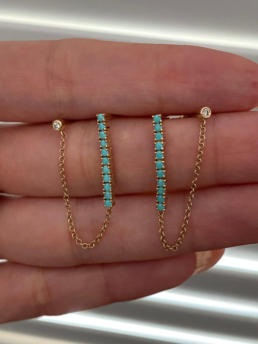 14K Gold Turquoise & Diamond Drop Earrings