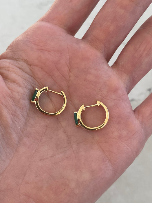 14K Gold Emerald & Diamond Marquise Huggie Earrings