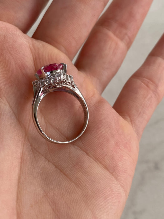 Vintage Platinum 850 Pink Tourmaline & Diamond Ballerina Ring