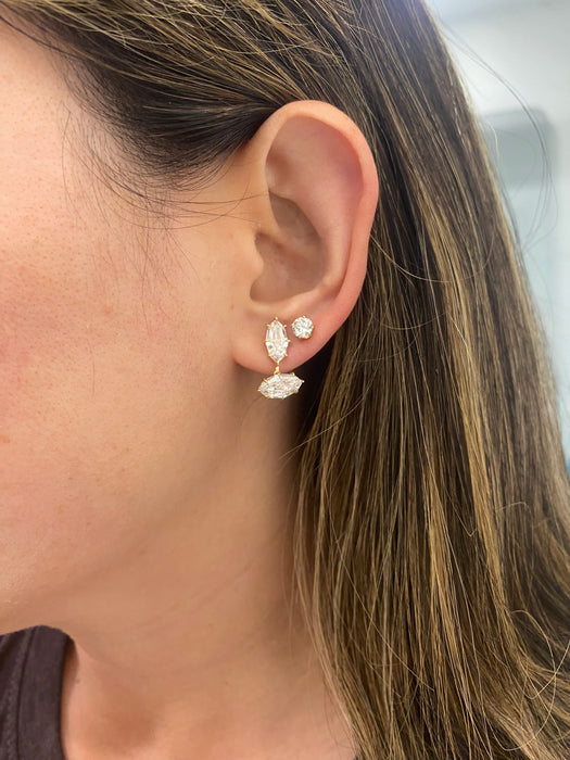14K Gold 4.47 CTW Certified Marquise Lab Step Cut Diamond Drop Earrings