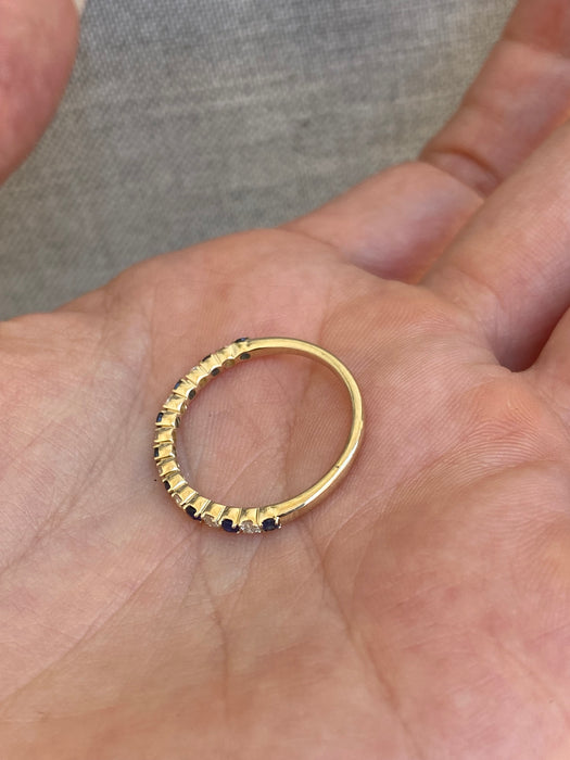 14K Gold Blue Sapphire & Diamond Half Eternity Ring