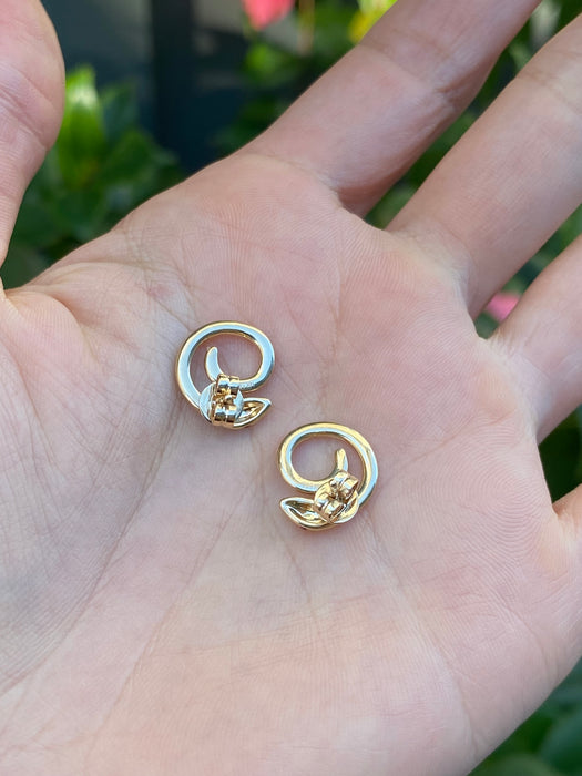 14k ruby diamond curled snake stud earrings