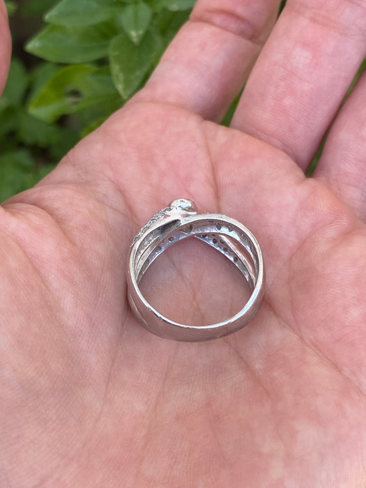 Vintage Platinum 900 Brown Diamond Criss Cross Ring – 1.34 TCW Natural Diamonds – Size 8.5