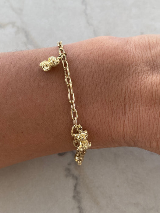 14K Gold Puffy Bear Charm Bracelet