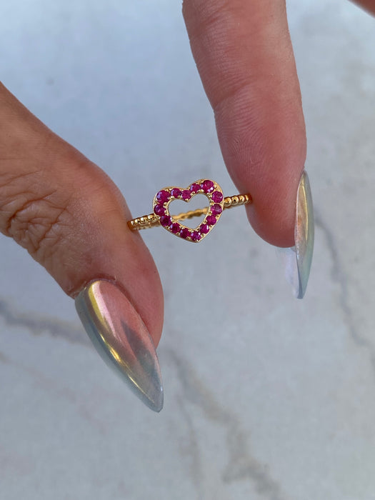 14K Natural Ruby Heart Bead Ring