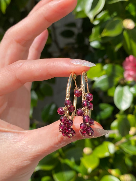 14k hoops with dangly amethyst