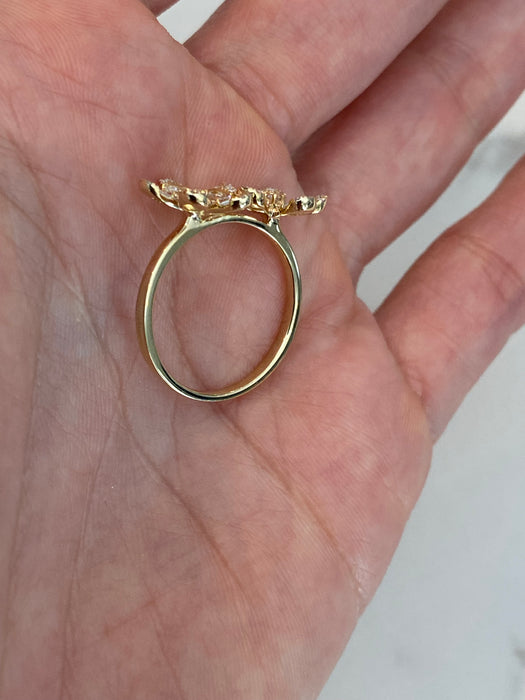 14K Gold Diamond Flower Ring – 0.45 TCW Round & Baguette Diamonds