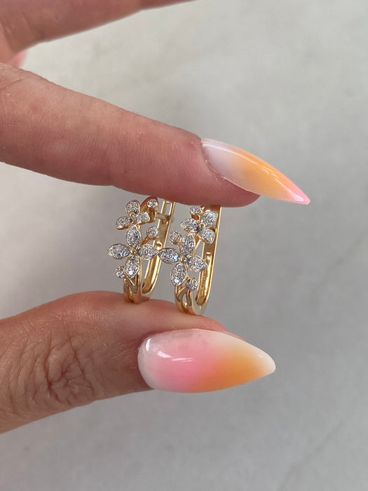 14K Natural Diamond Flower Huggies