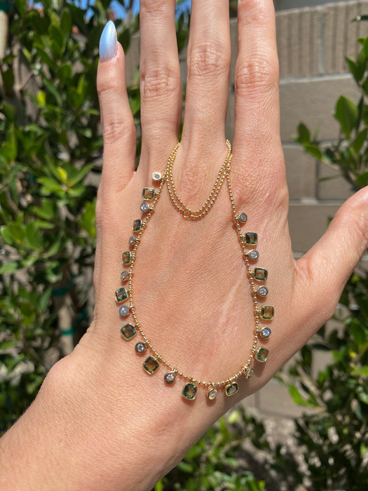14K Gold Green Sapphire & Diamond Bead Necklace – 4.8 Carat Sapphire & 0.46 CTW Natural Diamond Charms