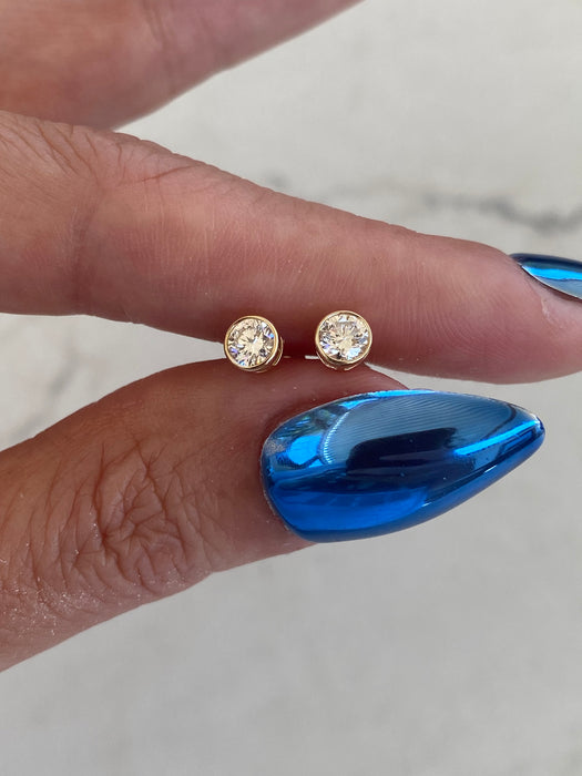 14K Gold Bezel Set Lab Diamond Stud Earrings