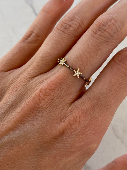 14K Black Rhodium Diamond Star Eternity Ring