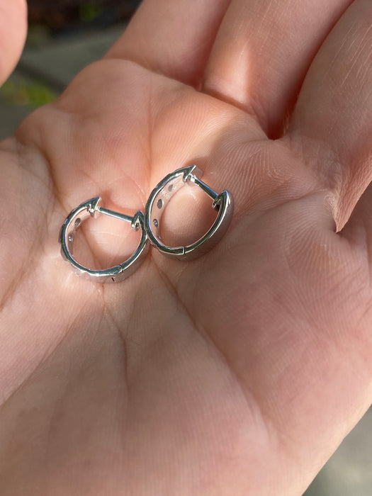 14K White Gold Diamond Square Huggie Earrings