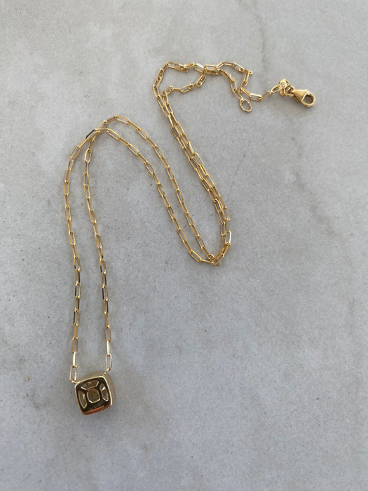 14K Gold 2.25 Lab Cushion Bezel-Set Diamond Paperclip Necklace 18”