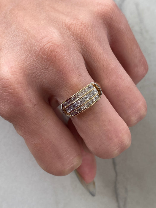 Vintage 18K Two-Tone Gold Asscher Cut Natural Diamond Band Ring – 1.03 TCW