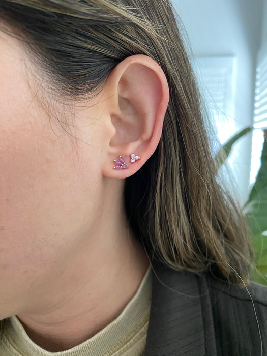 14K Gold Ruby Lotus Stud Earrings