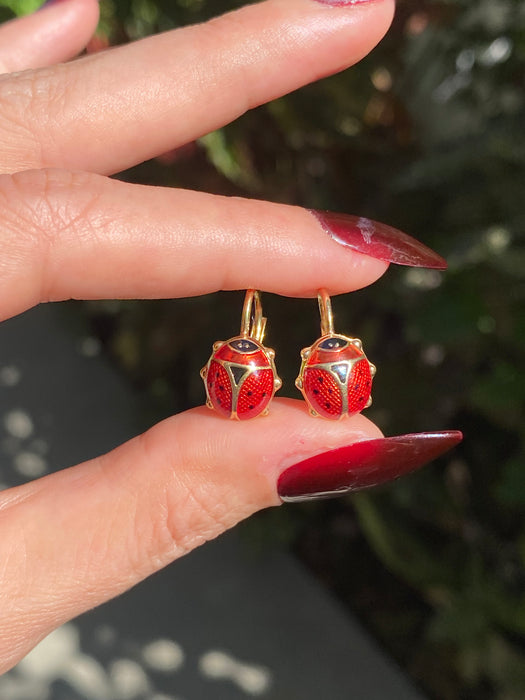 14k unoaerre enamel lady bug leverback earrings