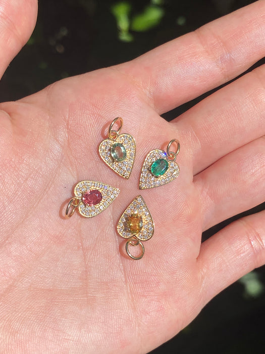 14k diamond gemstone heart pendant charm