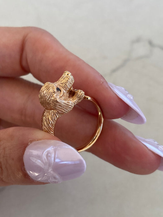 Vintage 18K Rose Gold Diamond Dog Ring