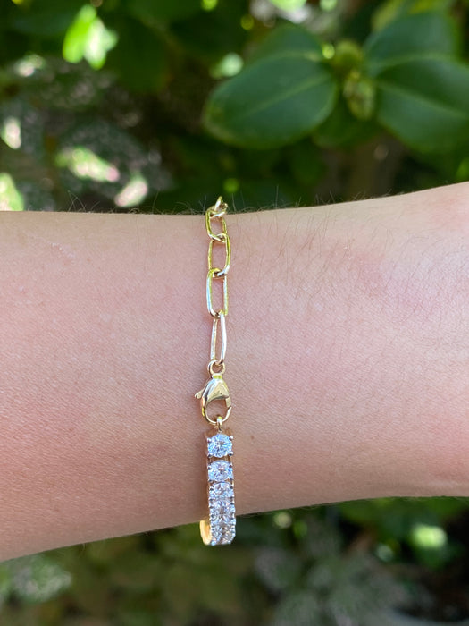 14k half 4 carat lab diamond paperclip bracelet 7.25”