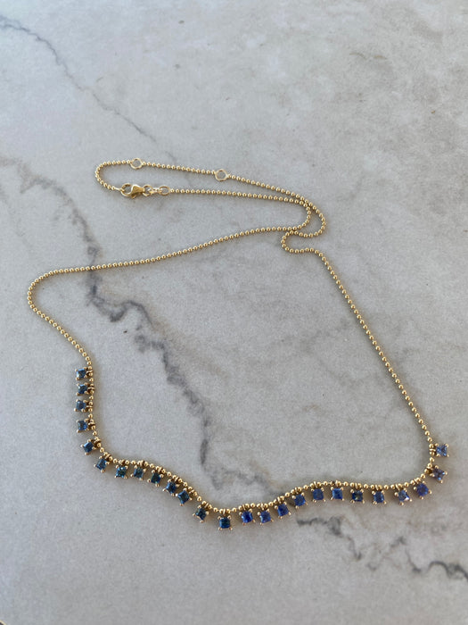 14K Gold Ombré Blue Sapphire Dangle Bead Necklace – 5.00 TCW