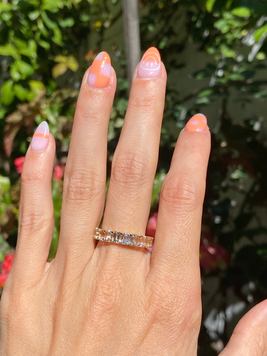 14k white topaz emerald cut eternity ring size 6.5