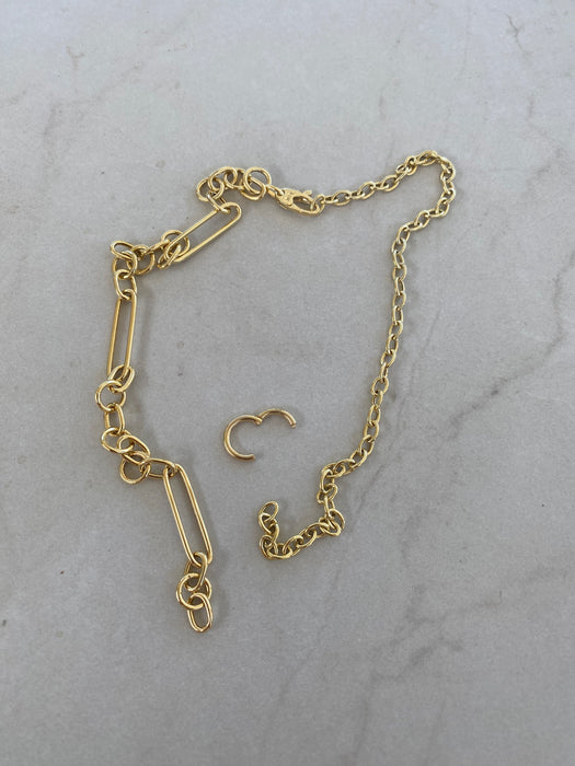 14K Mixed Rolo & Paperclip Chain Necklace with Detachable Connector – 18” Gold Chain