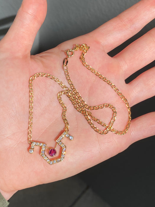 Vintage 18k Gold Diamond Ruby Mariner Necklace 15”