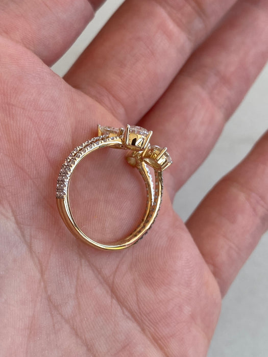 14K Gold Pear 1.75 Carat Lab Diamond Pear Double Band Ring with Open Front Design