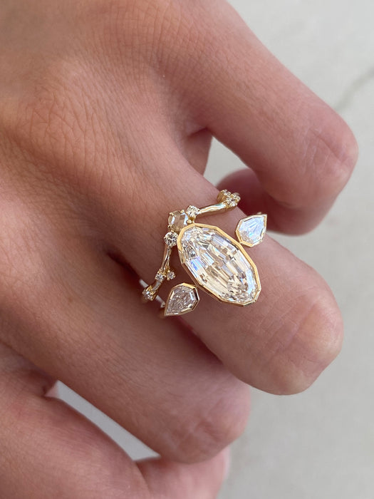 14K Gold Rose Cut & Round Brilliant Lab Diamond Chevron Ring