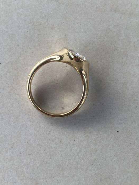 14K Gold 3.08 Carat Oval Lab Diamond Bezel Ring  - IGI