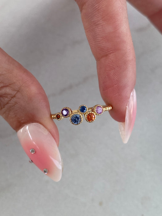 14K Gold Bezel Rainbow Gemstone Bead Ring
