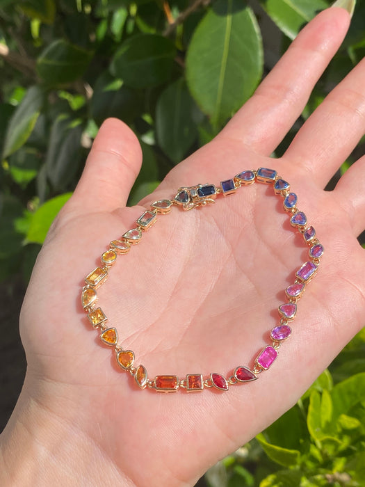 14k rainbow sapphire bracelet 8”