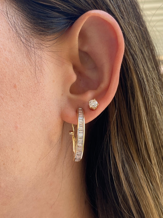 Vintage 14K Natural Baguette Diamond Hoop Earrings – 1.00 CTW